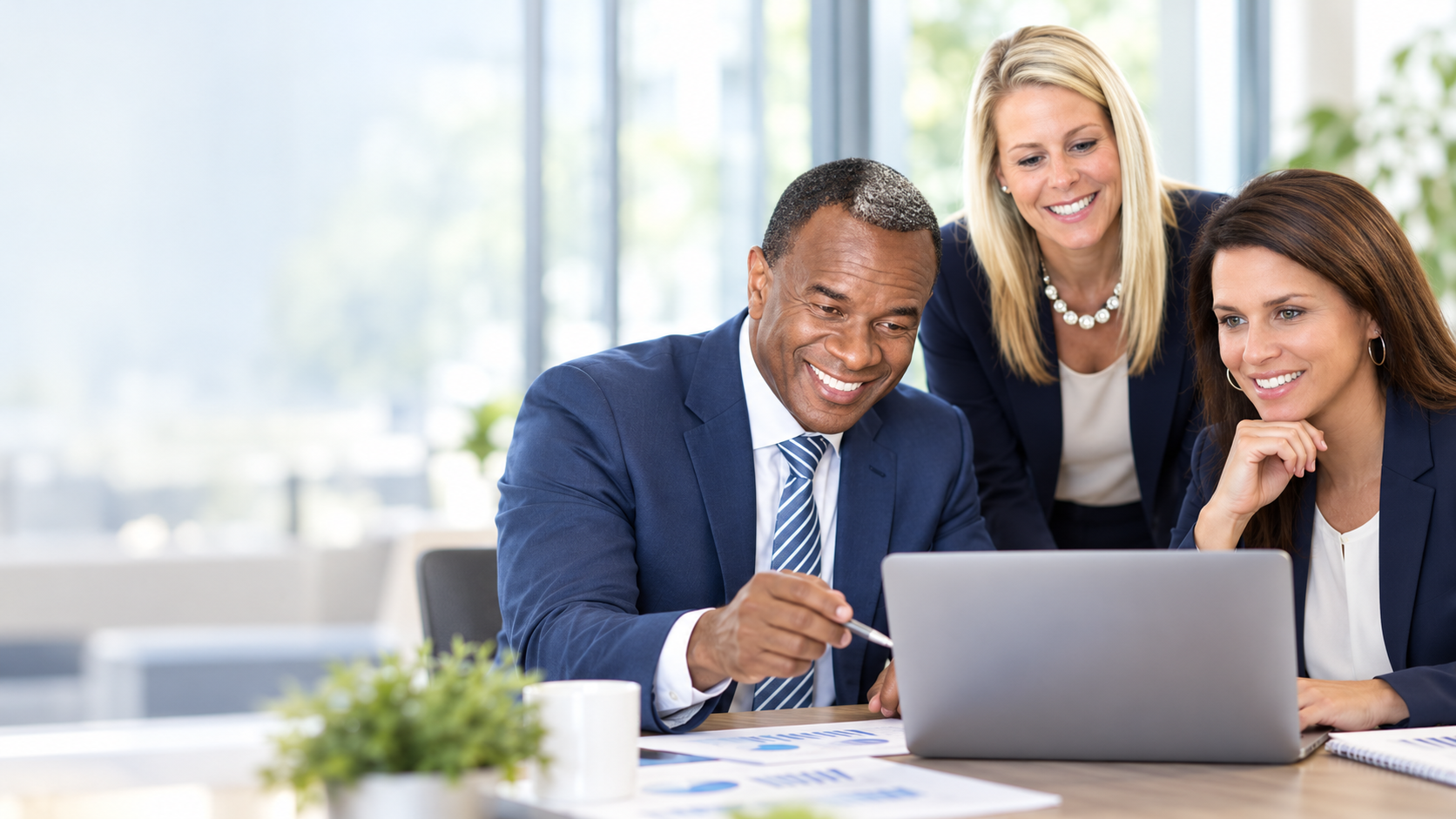 A nonprofit development team reviewing fundraising reports together